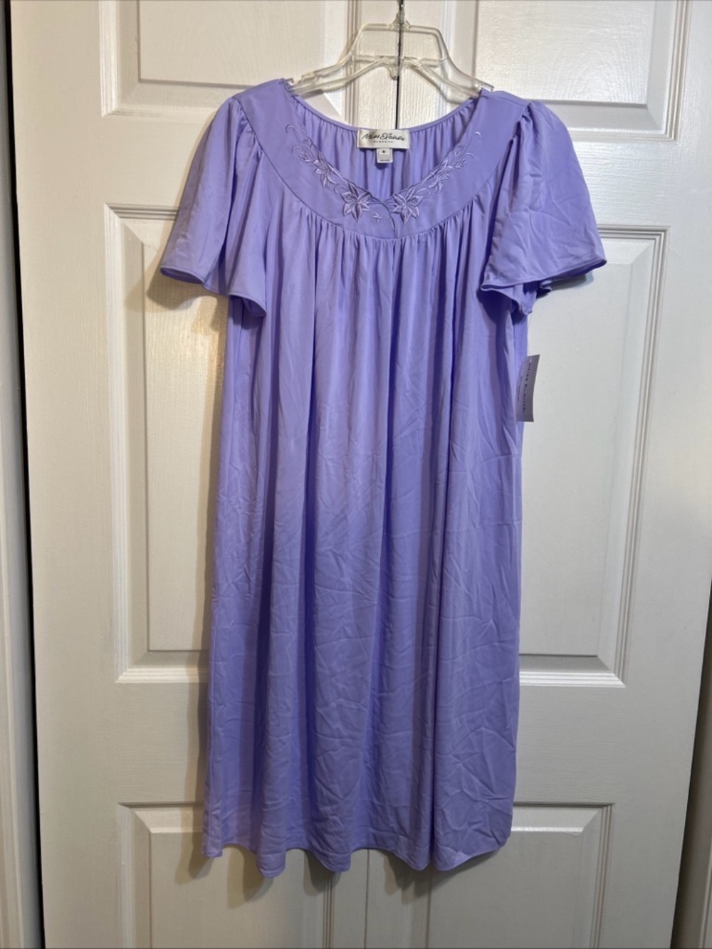 NWT Miss Elaine Tricot Gown Size M Medium Nightgown, Flutter Short Sleeve Lilac